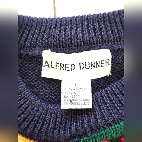 Vintage Alfred Dunner Blue Red Green Patchwork Longsleeve Fall Sweater Leaves - Picture 10 of 10